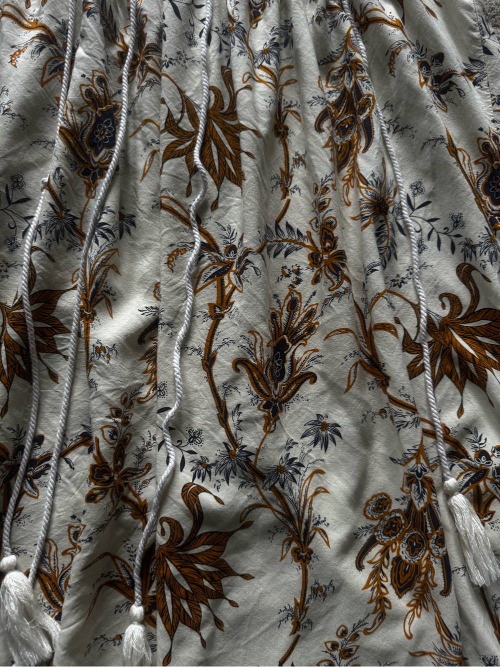 Women's Cream Floral Midi Dress with Mustard Accents - Picture 3 of 5